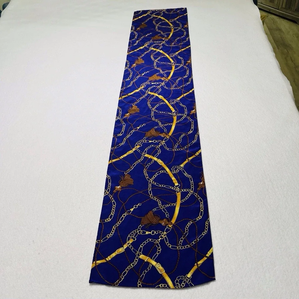 Silk Scarf Equestrian Bits Belts Chains‎ Tassels Purple Gold Lovely 52 X 10